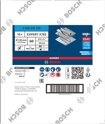 Lamelový kotouč Bosch EXPERT X782 G60 na kov, 125 mm.